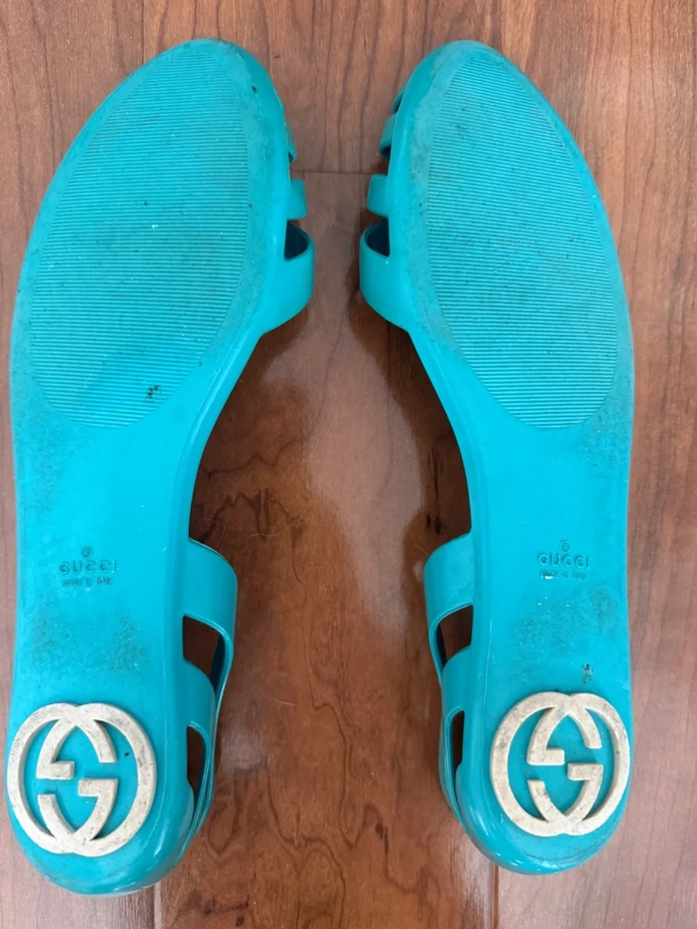 Gucci Turquoise Jelly Flat Sandals - Women's - Picture 4 of 6